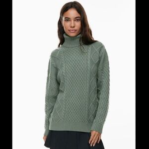 (M) Aritzia Sunday Best Peggy Cableknit Turtleneck Sweater Medium Green Wool